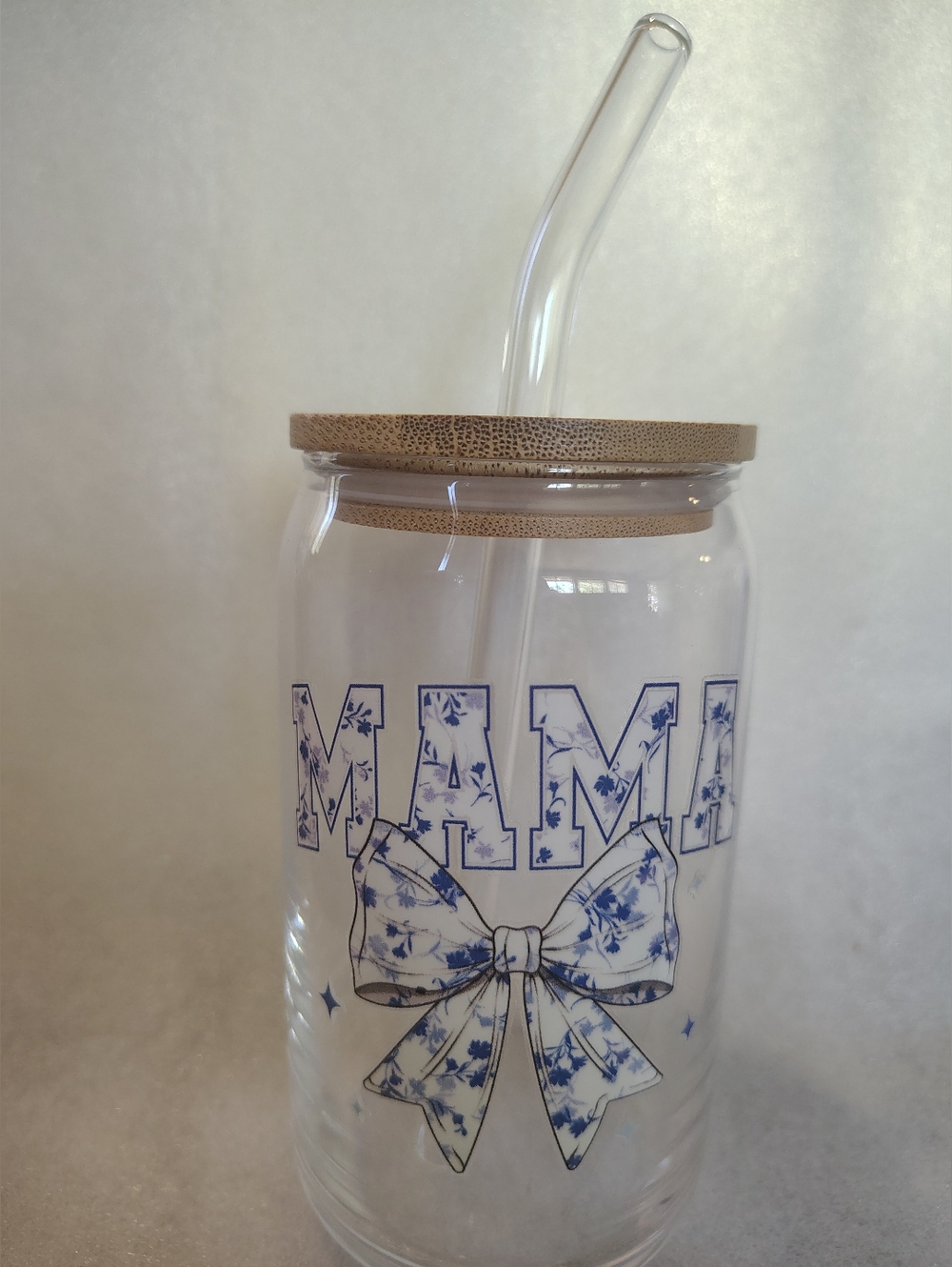 🩰 Mama With Blue Bow Glass Tumbler